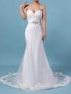 Trumpet/Mermaid Sweetheart Tulle Sweep Train Wedding Dresses With Appliques Lace #UKM00023228
