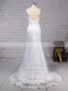 Lace Organza V-neck Trumpet/Mermaid Sweep Train Appliques Lace Wedding Dresses #UKM00023228