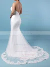 Lace Organza V-neck Trumpet/Mermaid Sweep Train Appliques Lace Wedding Dresses #UKM00023228