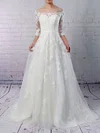 Ball Gown Illusion Tulle Sweep Train Wedding Dresses With Appliques Lace #UKM00023162