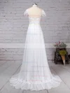 Chiffon Tulle Scoop Neck A-line Sweep Train Beading Wedding Dresses #UKM00023165