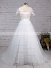 Tulle Scoop Neck Ball Gown Sweep Train Appliques Lace Wedding Dresses #UKM00023225