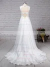 Chiffon Tulle V-neck Princess Court Train Beading Wedding Dresses #UKM00023244