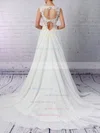 Chiffon Tulle V-neck Princess Court Train Beading Wedding Dresses #UKM00023244
