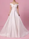 Ball Gown Off-the-shoulder Satin Sweep Train Wedding Dresses With Pockets #UKM00023252