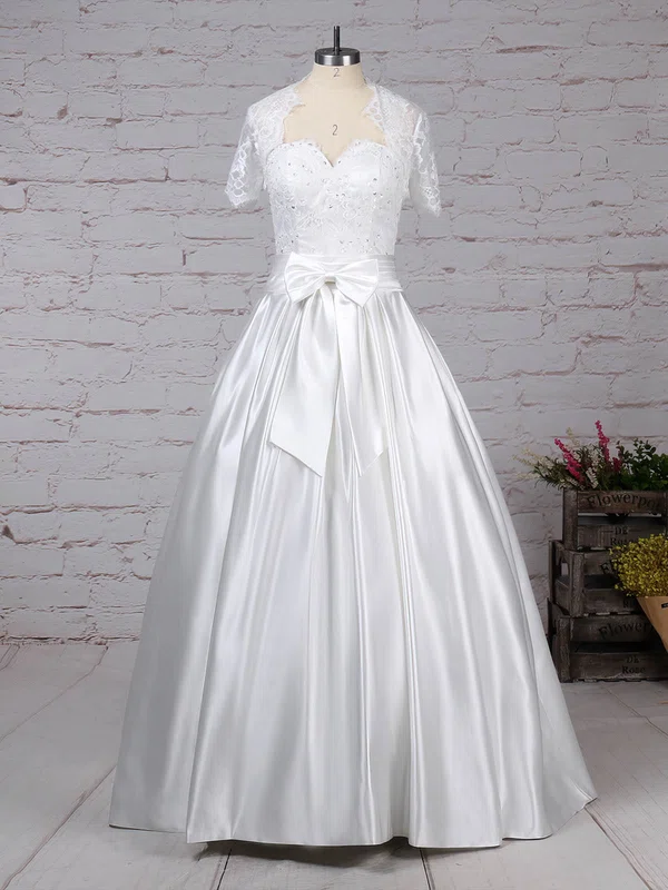 Ball Gown Sweetheart Satin Floor-length Wedding Dresses With Pockets #UKM00023256