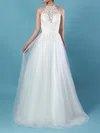 Ball Gown Illusion Tulle Sweep Train Wedding Dresses With Appliques Lace #UKM00023266