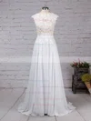 Lace Chiffon Scoop Neck A-line Sweep Train Sashes / Ribbons Wedding Dresses #UKM00023294
