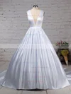 Satin V-neck Ball Gown Court Train Beading Wedding Dresses #UKM00023311