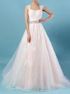 Ball Gown Sweetheart Tulle Sweep Train Wedding Dresses With Appliques Lace #UKM00023176