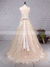 Tulle Scoop Neck Ball Gown Sweep Train Beading Wedding Dresses #UKM00023186