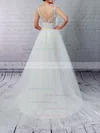 Tulle V-neck Princess Sweep Train Beading Wedding Dresses #UKM00023288