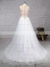 Tulle Scoop Neck Princess Sweep Train Appliques Lace Wedding Dresses #UKM00023309