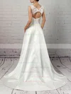 Satin Tulle Scoop Neck Ball Gown Sweep Train Appliques Lace Wedding Dresses #UKM00023319