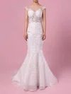 Trumpet/Mermaid Illusion Tulle Sweep Train Wedding Dresses With Appliques Lace #UKM00023152