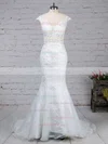 Tulle Scoop Neck Trumpet/Mermaid Sweep Train Appliques Lace Wedding Dresses #UKM00023152