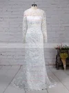 Lace Tulle Scoop Neck Sheath/Column Sweep Train Wedding Dresses #UKM00023193