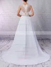 Chiffon Tulle V-neck Princess Sweep Train Beading Wedding Dresses #UKM00023181