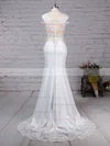 Tulle Satin Chiffon Scoop Neck Trumpet/Mermaid Sweep Train Appliques Lace Wedding Dresses #UKM00023278