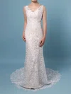 Trumpet/Mermaid V-neck Lace Sweep Train Wedding Dresses #UKM00023284