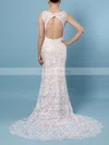 Lace V-neck Trumpet/Mermaid Sweep Train Appliques Lace Wedding Dresses #UKM00023284