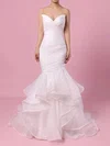 Trumpet/Mermaid V-neck Organza Sweep Train Wedding Dresses With Cascading Ruffles #UKM00023190