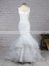Organza V-neck Trumpet/Mermaid Sweep Train Side-Draped Wedding Dresses #UKM00023190