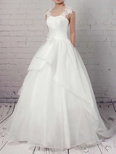 Ball Gown Illusion Organza Sweep Train Wedding Dresses With Appliques Lace #UKM00023192