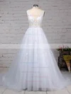 Tulle V-neck Ball Gown Sweep Train Beading Wedding Dresses #UKM00023221