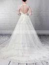 Tulle Scoop Neck Ball Gown Sweep Train Appliques Lace Wedding Dresses #UKM00023286