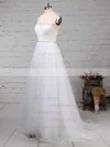 Tulle V-neck A-line Sweep Train Beading Wedding Dresses #UKM00023124