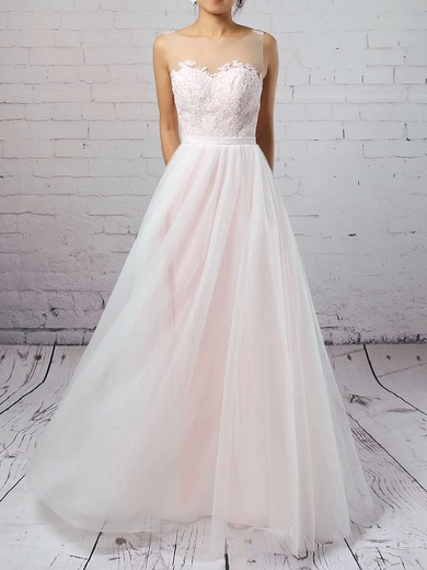 Ball Gown Illusion Tulle Sweep Train Wedding Dresses With Appliques Lace #UKM00023126