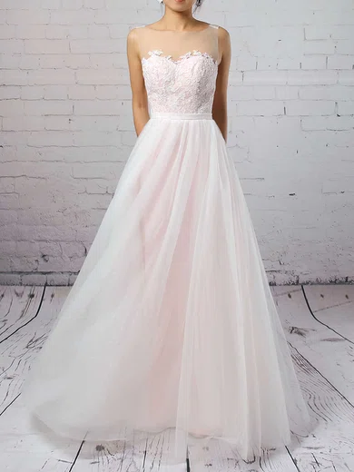 Ball Gown/Princess Illusion Tulle Sweep Train Wedding Dresses With Appliques Lace #UKM00023126