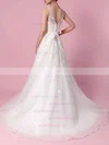 Tulle V-neck A-line Sweep Train Beading Wedding Dresses #UKM00023164
