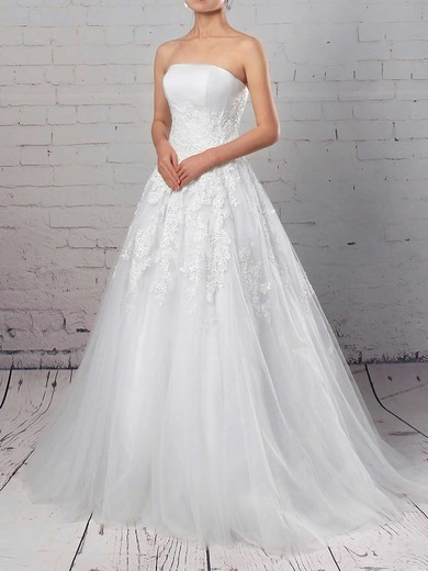 Ball Gown Straight Tulle Sweep Train Wedding Dresses With Appliques Lace #UKM00023175