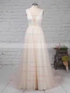 Tulle Scoop Neck Princess Sweep Train Lace Wedding Dresses #UKM00023182