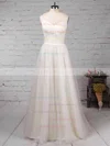 Tulle V-neck A-line Floor-length Ruffles Wedding Dresses #UKM00023214