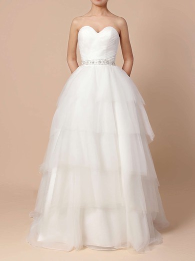 Ball Gown Sweetheart Tulle Sweep Train Wedding Dresses With Tiered #UKM00023216