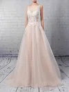 Ball Gown V-neck Tulle Sweep Train Wedding Dresses With Appliques Lace #UKM00023220