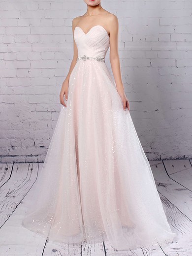 Tulle Sequined Sweetheart Princess Sweep Train Beading Wedding Dresses #UKM00023234