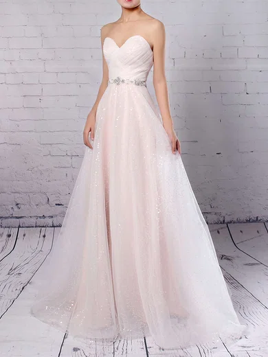 Ball Gown/Princess Sweetheart Glitter Sweep Train Wedding Dresses With Beading #UKM00023234