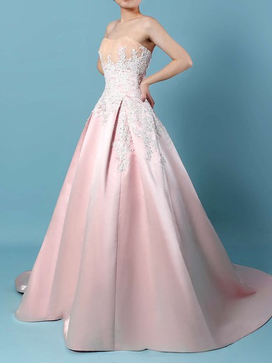 Ball Gown Straight Satin Sweep Train Wedding Dresses With Pockets #UKM00023235