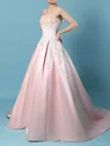 Satin Strapless Ball Gown Sweep Train Appliques Lace Wedding Dresses #UKM00023235