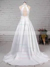Satin Scoop Neck Ball Gown Sweep Train Bow Wedding Dresses #UKM00023255
