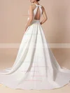 Satin Scoop Neck Ball Gown Sweep Train Bow Wedding Dresses #UKM00023255