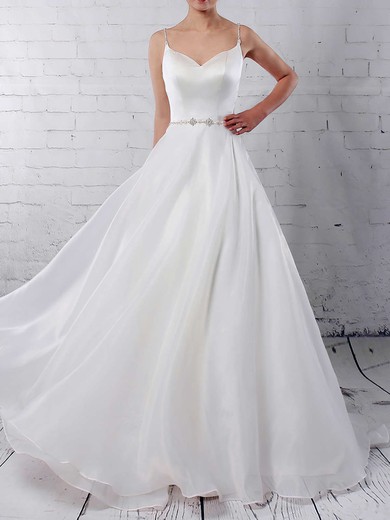 Organza V-neck Ball Gown Sweep Train Beading Wedding Dresses #UKM00023277