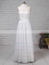 Lace Chiffon High Neck A-line Floor-length Beading Wedding Dresses #UKM00023296