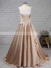 Satin V-neck Ball Gown Sweep Train Appliques Lace Wedding Dresses #UKM00023307