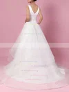 Satin Tulle V-neck Ball Gown Sweep Train Tiered Wedding Dresses #UKM00023312