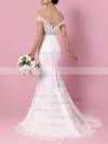 Lace Chiffon Off-the-shoulder Trumpet/Mermaid Sweep Train Sashes / Ribbons Wedding Dresses #UKM00023358